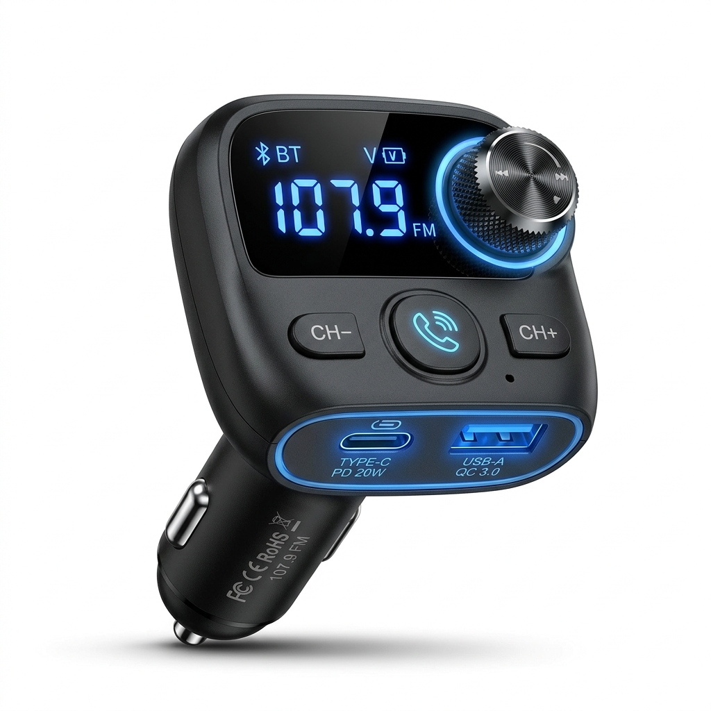 Car Wireless Bluetooth FM Transmitter & Dual USB Fast Charger (Handsfree Calling & Music Player)