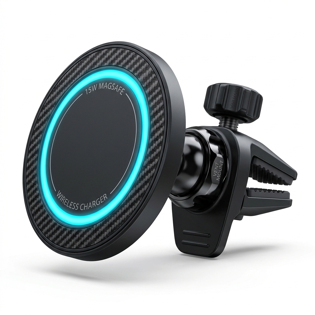 15W MagSafe Magnetic Fast Wireless Car Charger & Phone Mount (360° Air Vent Holder)
