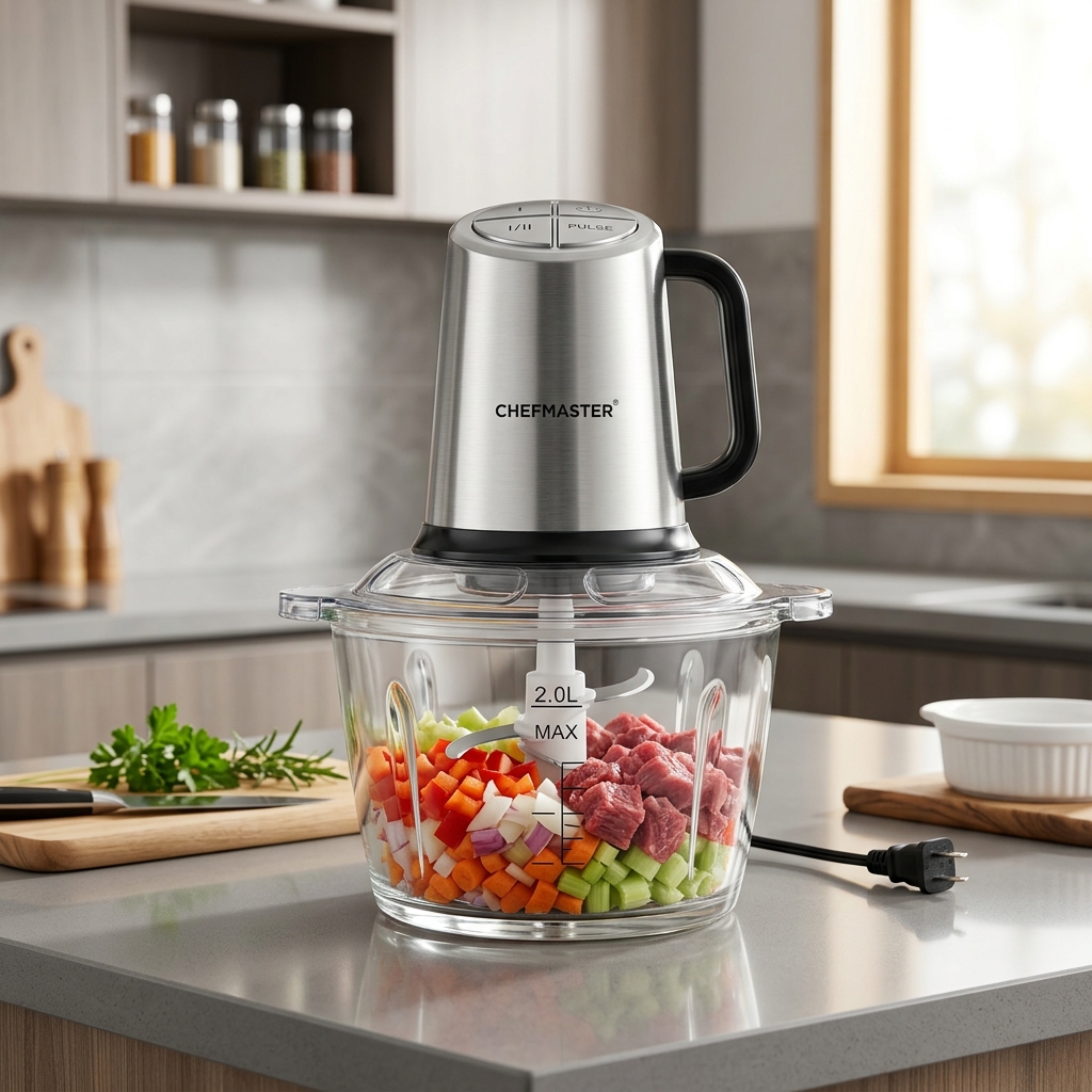2L Stainless Steel Electric Food Chopper & Meat Grinder