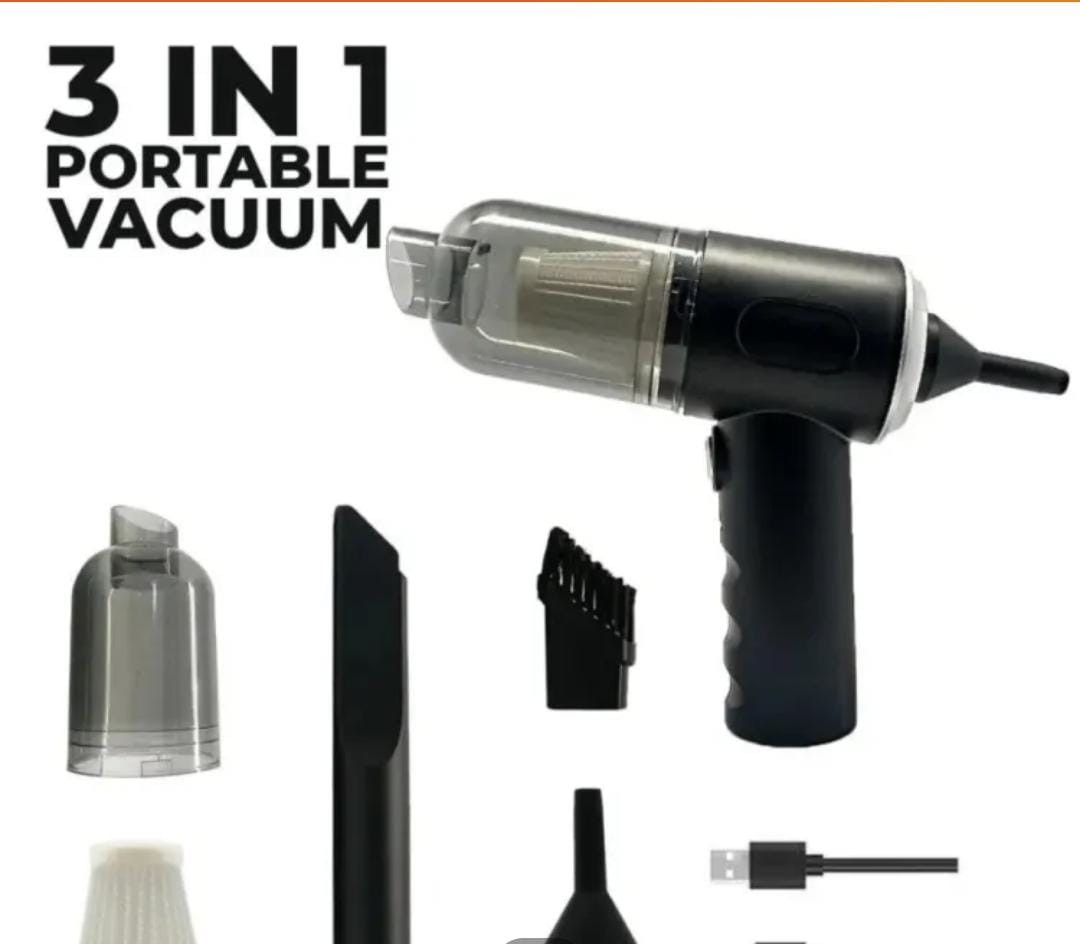3-in-1 Portable Cordless Car Vacuum Cleaner, Duster & Air Blower (High Suction)