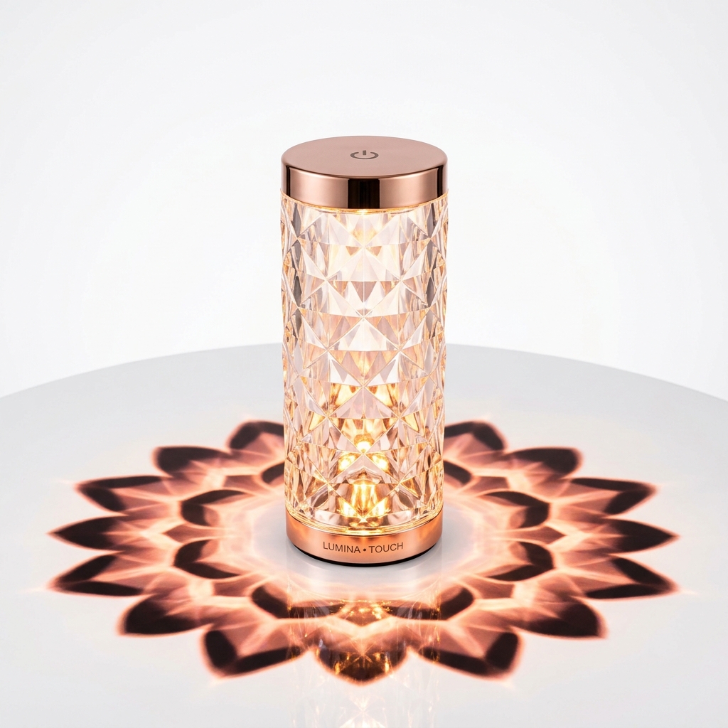 Rechargeable Crystal Diamond Rose Touch Table Lamp (16 Colors RGB with Wireless Remote)