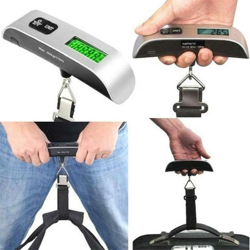 50kg Portable Digital Luggage Hanging Scale with Backlit LCD (Stainless Steel Hook)