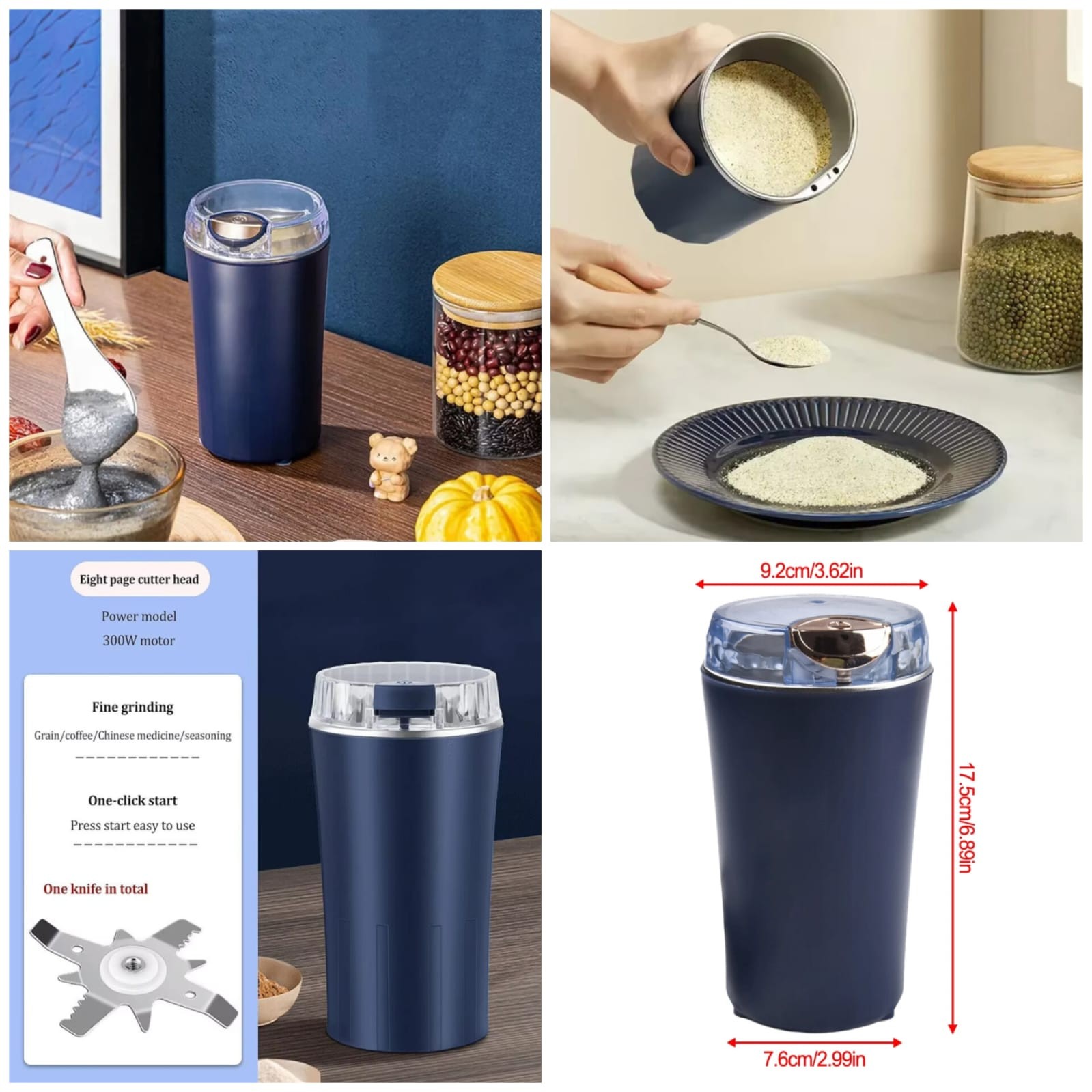 Electric Coffee Bean Grinder & Dry Spice Food Processor (350W Pure Copper Motor)
