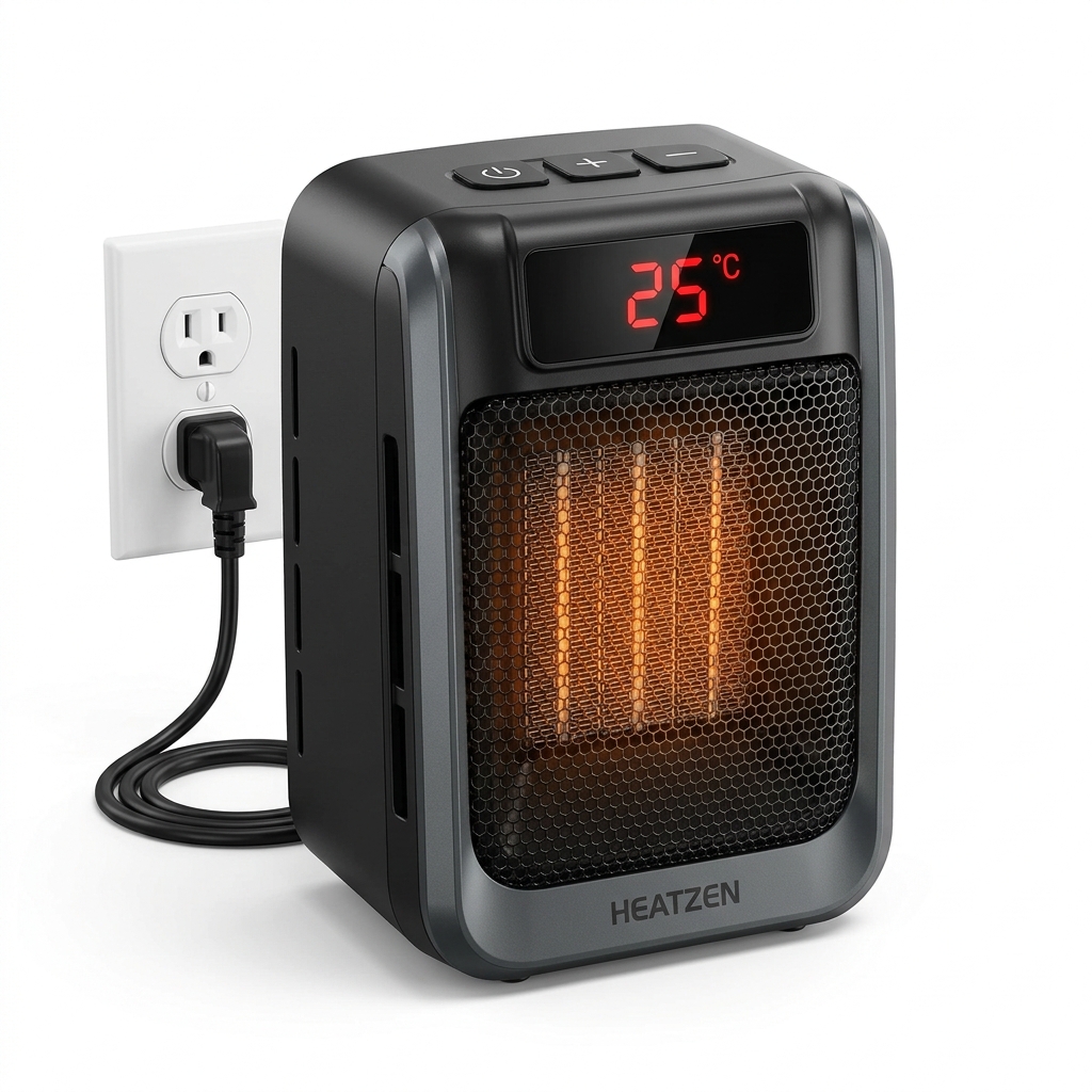 Portable 500W Handy Wall Plug-In Electric Room Heater (with Digital LED Display & Timer)