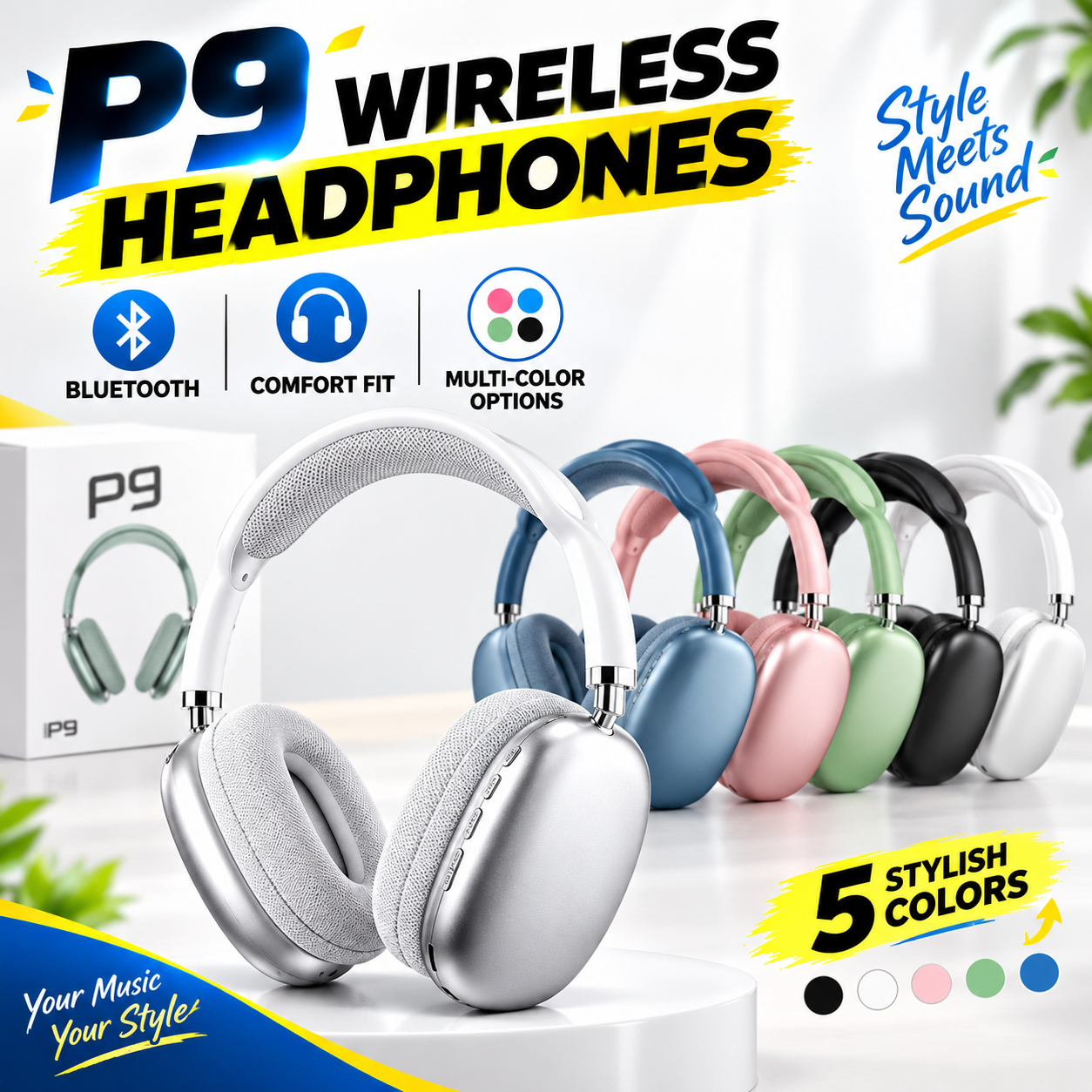 P9 Wireless Bluetooth Over-Ear Headphones (Hi-Fi Stereo Sound & Deep Bass)