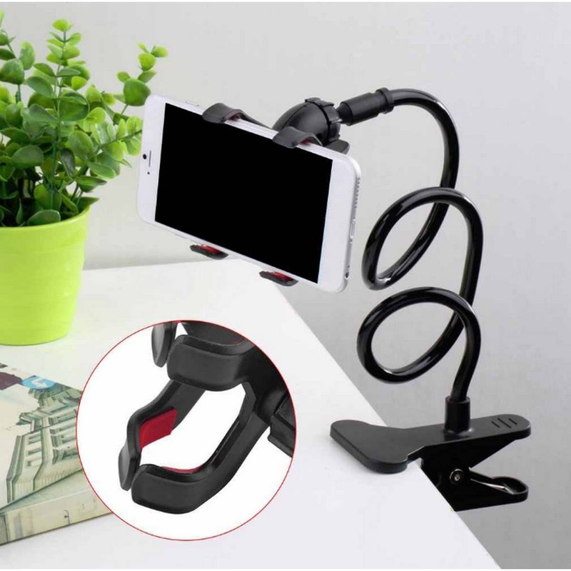 Flexible 360° Gooseneck Lazy Bed Mobile Phone Holder (Heavy-Duty Desk & Headboard Clamp)