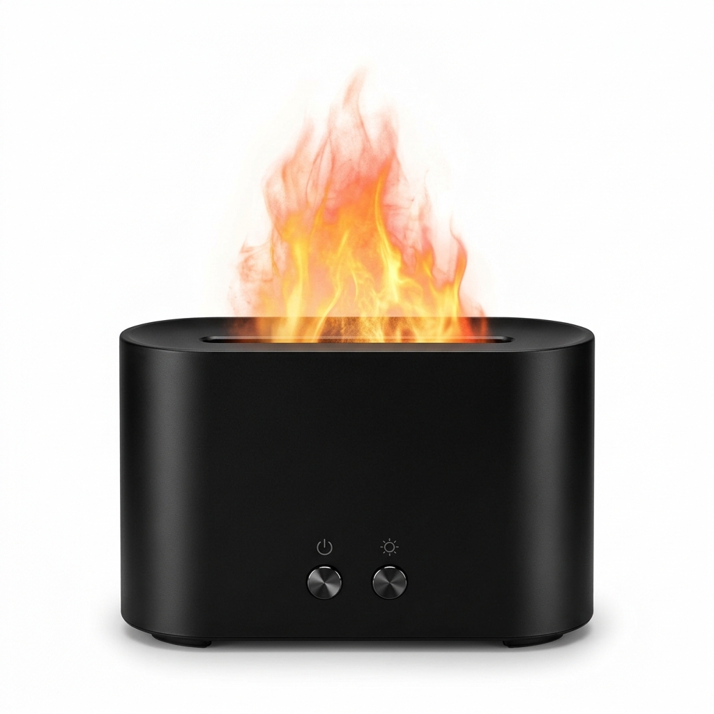 LED Flame Aroma Mist Humidifier & Essential Oil Diffuser (Realistic Fire Light Effect)