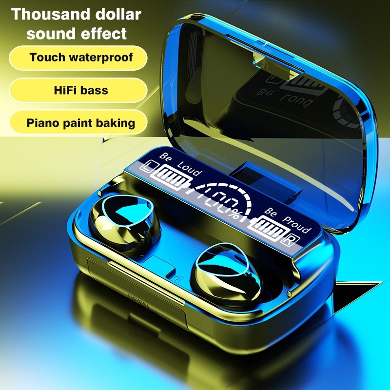 M10 TWS Bluetooth 5.3 Wireless Earbuds with 2000mAh Power Bank Charging Case & LED Mirror Display