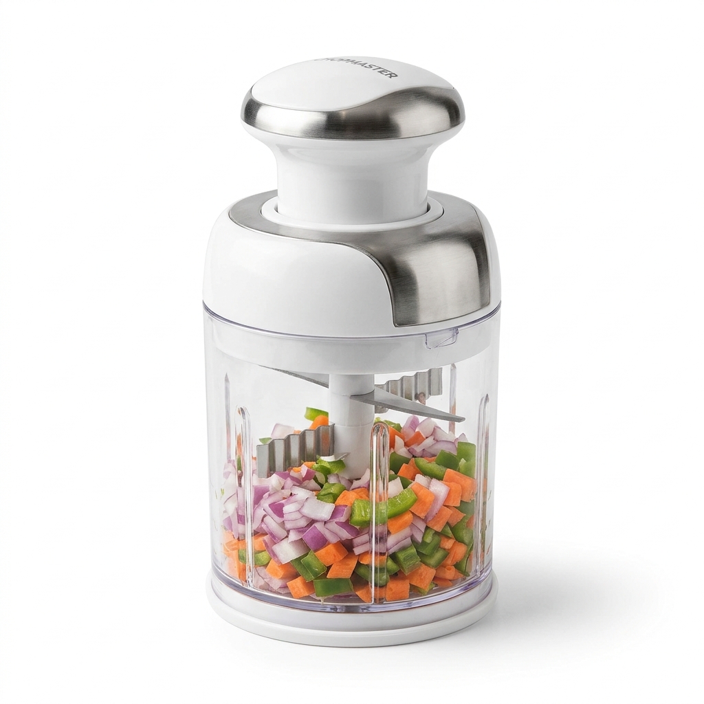 Stainless Steel Manual Hand-Press Push Food Chopper (Onion, Garlic & Vegetable Dicer)