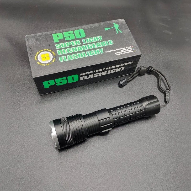 Heavy-Duty P50 LED Tactical Zoomable Police Flashlight (Aviation Aluminum with USB Charging)