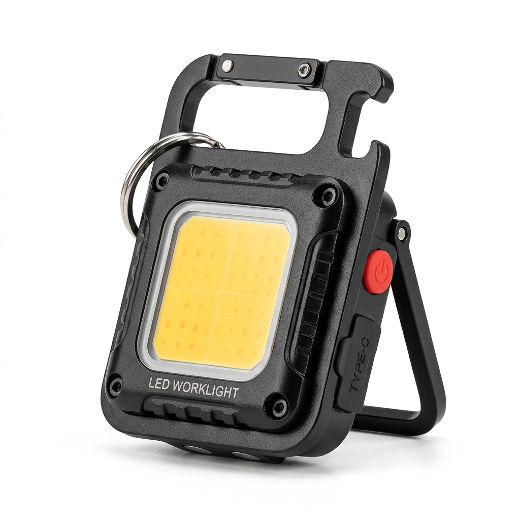 Multi-Function Rechargeable COB Keychain Work Light (Magnet, Bottle Opener & Folding Stand)
