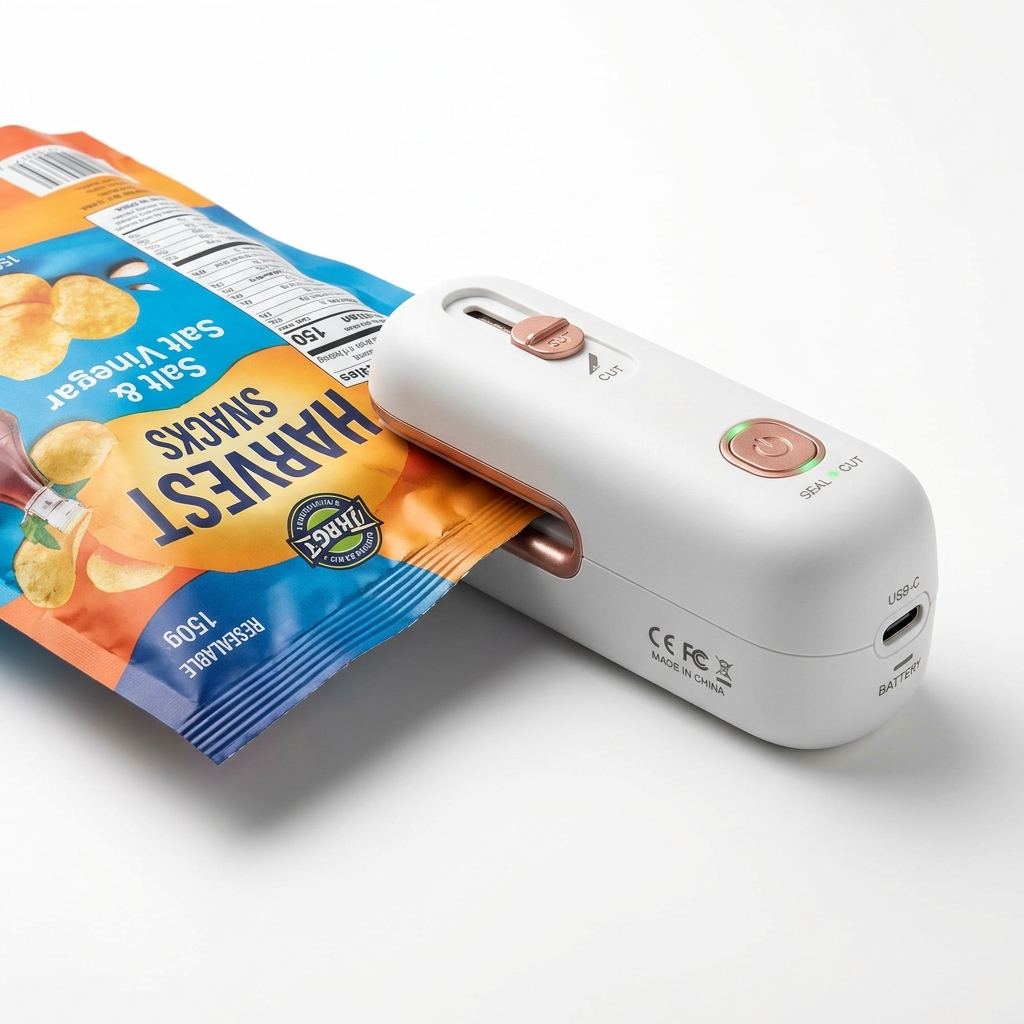 2-in-1 USB Rechargeable Mini Bag Sealer & Cutter (Magnetic Snack Pack Plastic Sealing Machine)