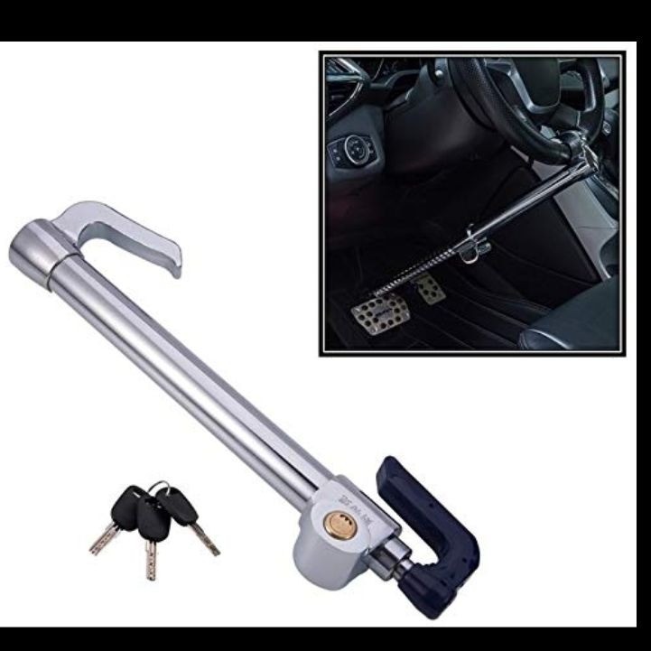 Heavy-Duty Steering Wheel to Brake Pedal Anti-Theft Double Hook Steel Lock