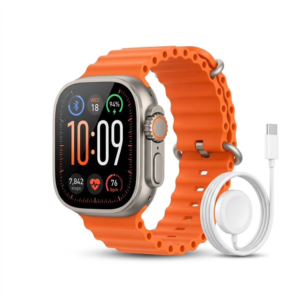 T800 Ultra Smartwatch with 1.99" HD Display (Bluetooth Calling & Wireless Charger)