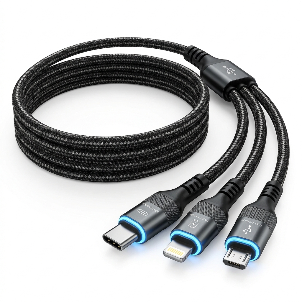 Heavy-Duty 3-in-1 Nylon Braided Fast Charging Cable (Type-C, iPhone Lightning & Micro-USB)