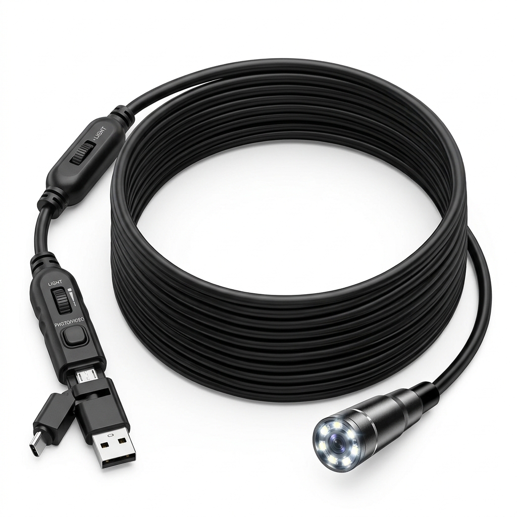USB & Android Waterproof Endoscope Snake Inspection Camera (6 Adjustable LEDs & Semi-Rigid Cable)