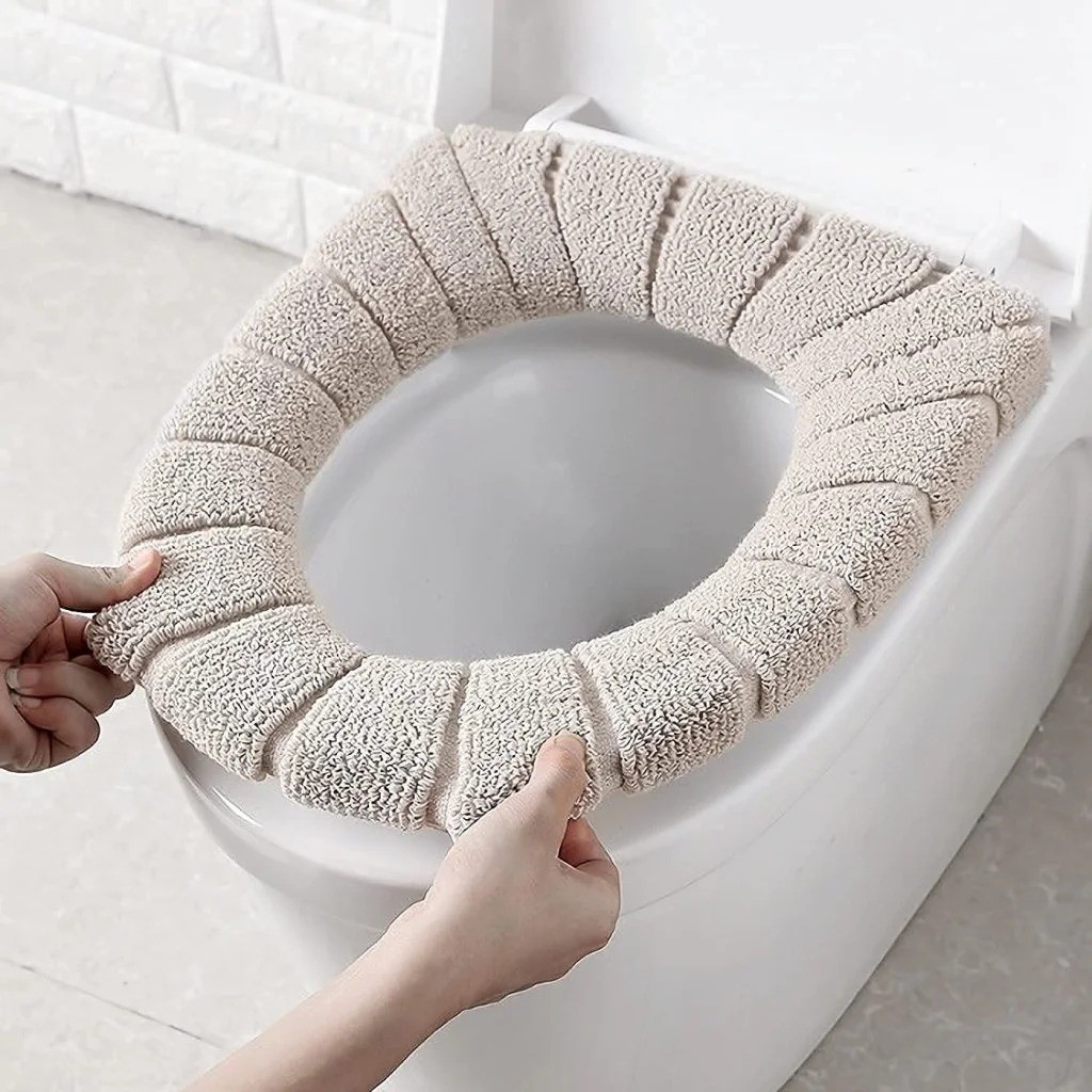 Warm Coral Velvet Toilet Seat Cover Cushion (Washable Zippered Mat)