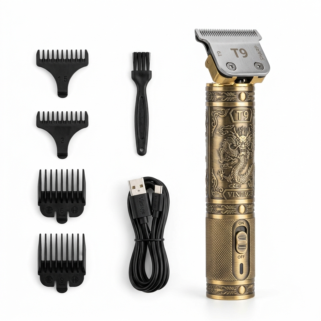 Vintage T9 Professional Dragon Metal Hair & Beard Trimmer (Rechargeable Cordless Clipper)