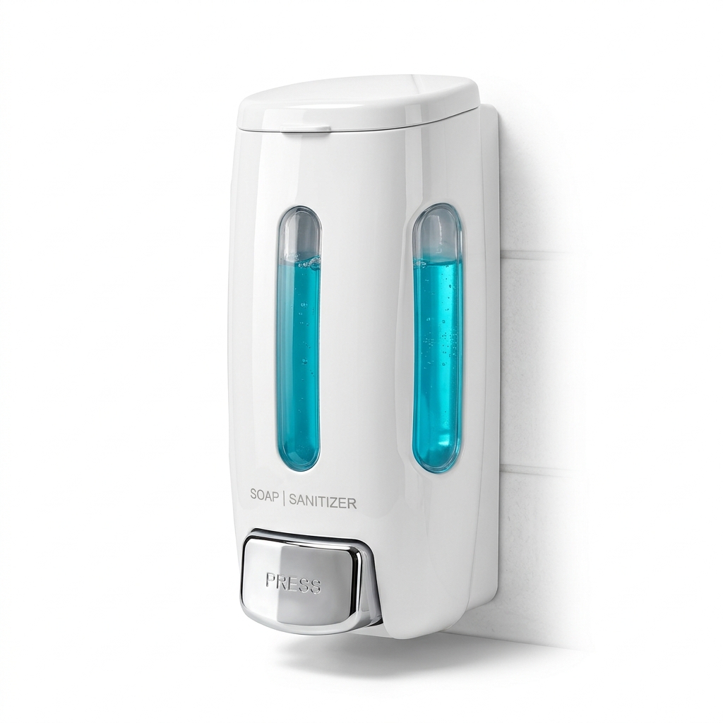 Wall-Mounted Manual Push-Button Liquid Soap & Shampoo Dispenser (No-Drill Mount)