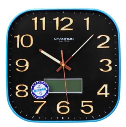 Z.A Wall Clock, Black Background With Light Blue Borde